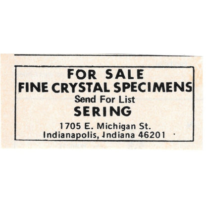 Sering Fine Crystal Specimens Indianapolis IN 1971 Magazine Ad AD8-O3