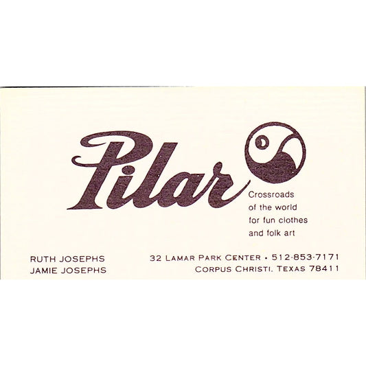 Ruth & Jamie Josephs Pilar Corpus Christi Vintage Business Card SD9-B13