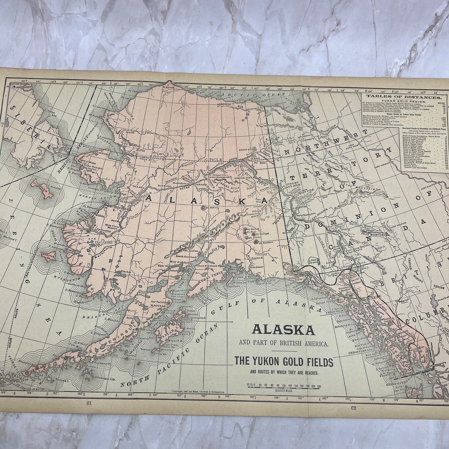 1899 Map of Alaska Fold Out Original Tinted Map Engraving FL6-8