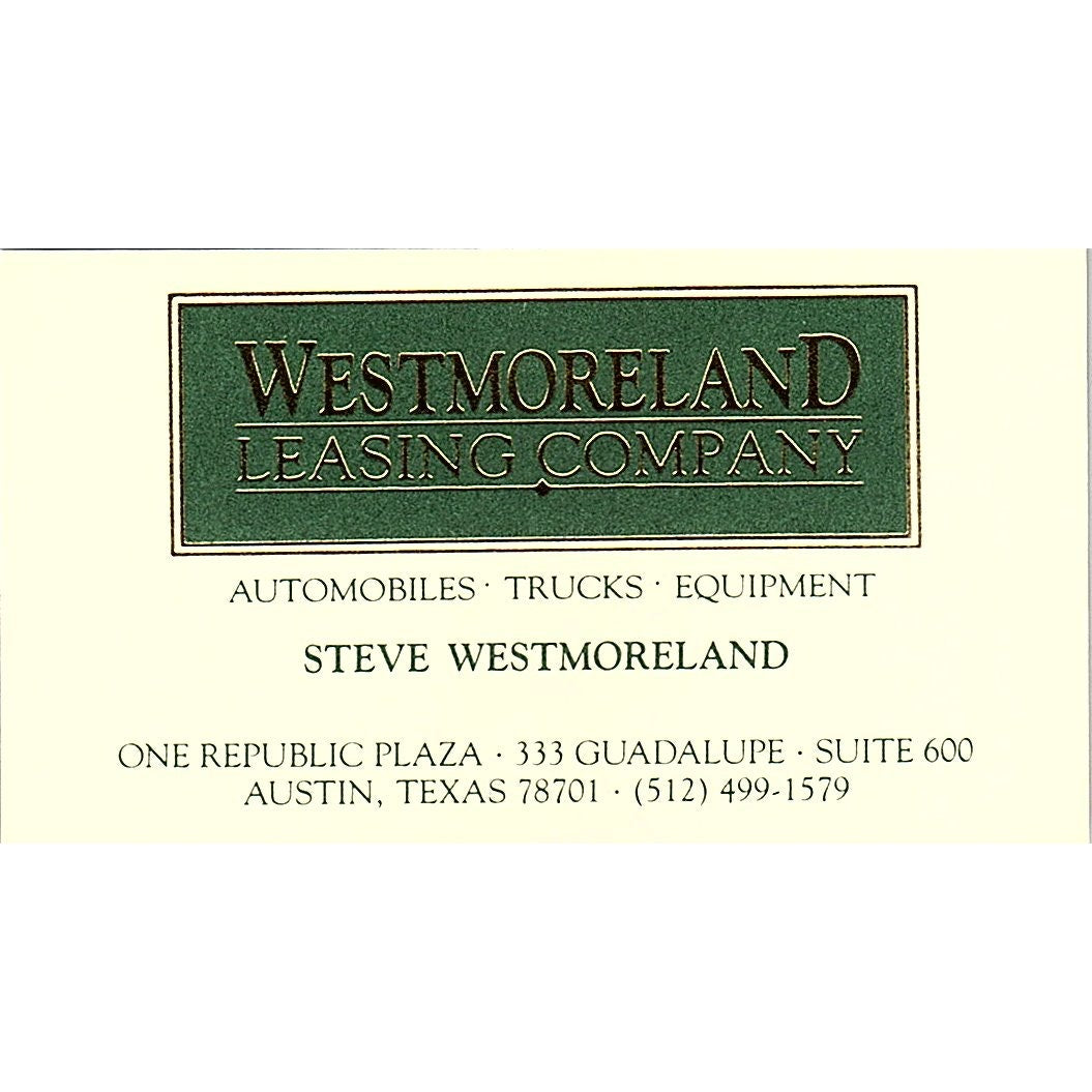 Steve Westmoreland Leasing Co Austin TX Vintage Business Card SC9-B13
