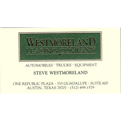 Steve Westmoreland Leasing Co Austin TX Vintage Business Card SC9-B13