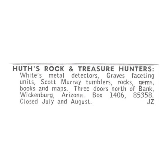 Huth's Rock & Treasure Hunters Wickenburg Arizona 1972 Ad AF8-S22