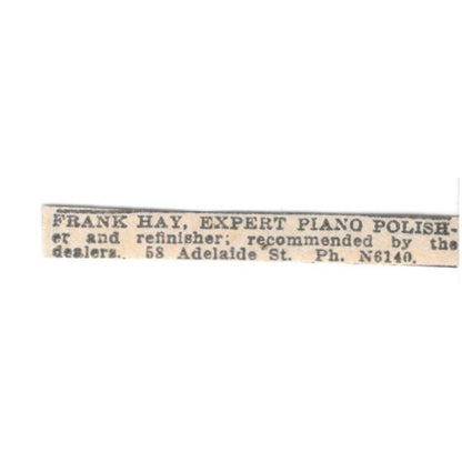 Frank Hay Expert Piano Polisher 58 Adelaide St Winnipeg 1920 Ad AG2-S6