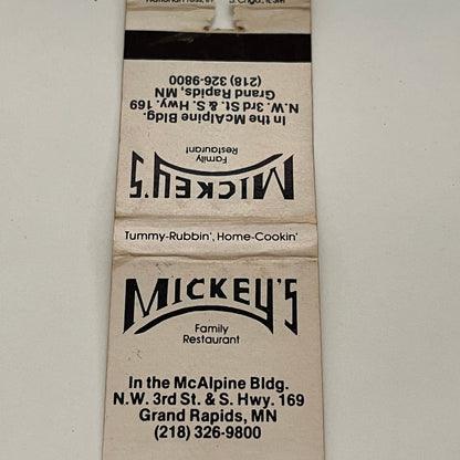 Mickey's Family Restaurant Grand Rapids MN Vintage Matchbook MB59-1