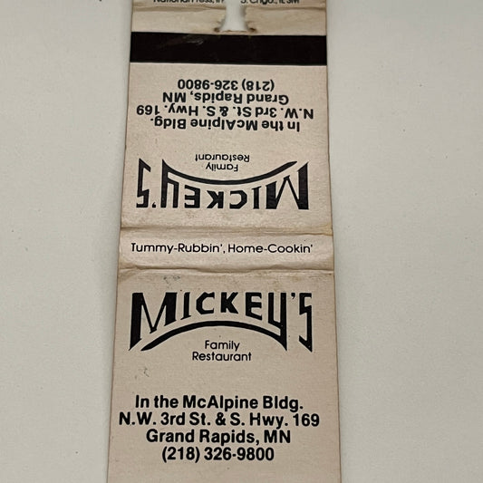 Mickey's Family Restaurant Grand Rapids MN Vintage Matchbook MB59-1