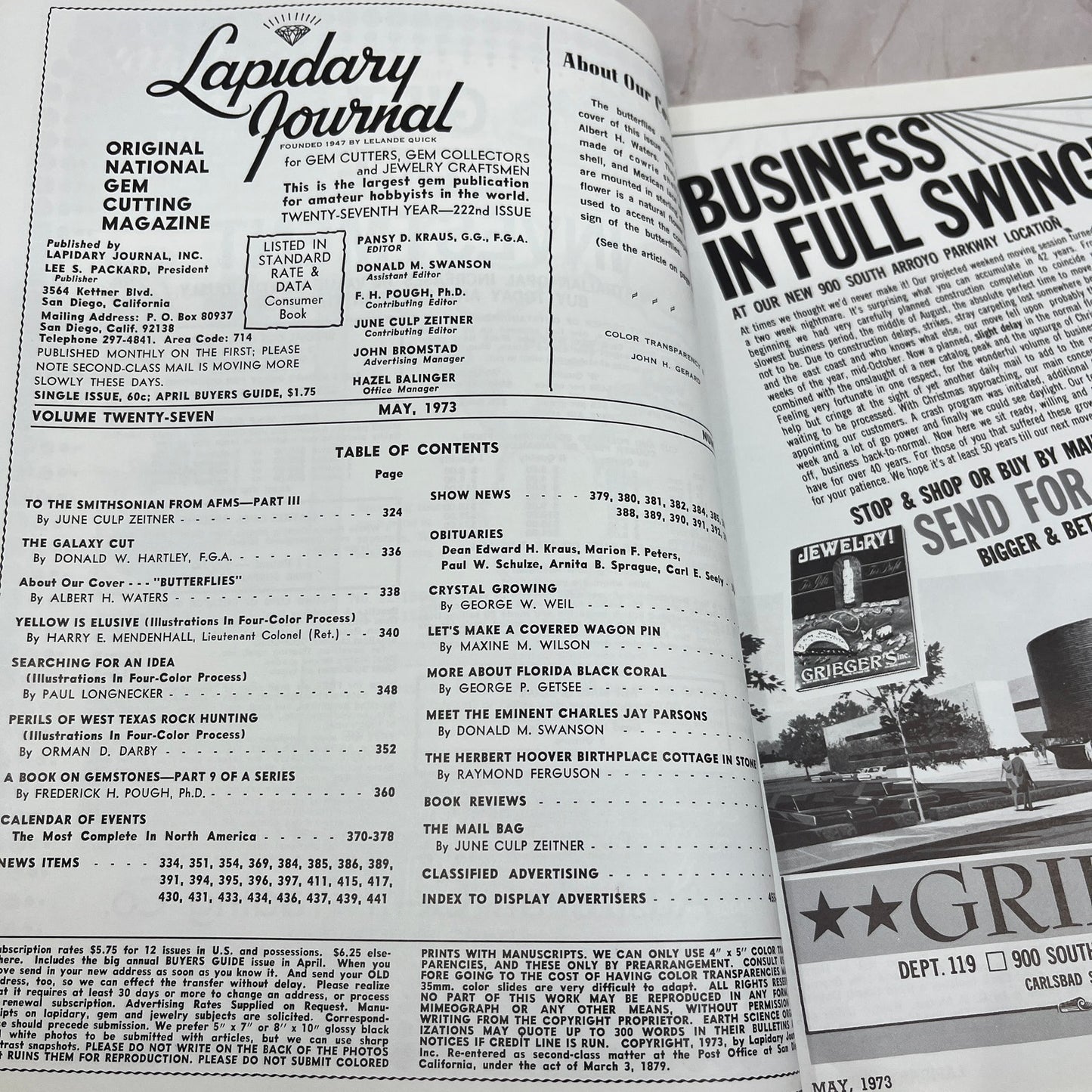 Butterflies - Lapidary Journal Magazine - May 1973 M25