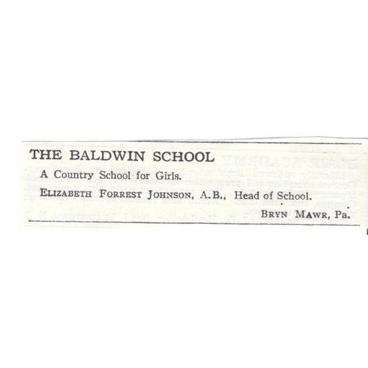 Baldwin School Bryn Mawr PA Elizabeth Forrest Johnson c1920 Harper’s Ad AG4-S1