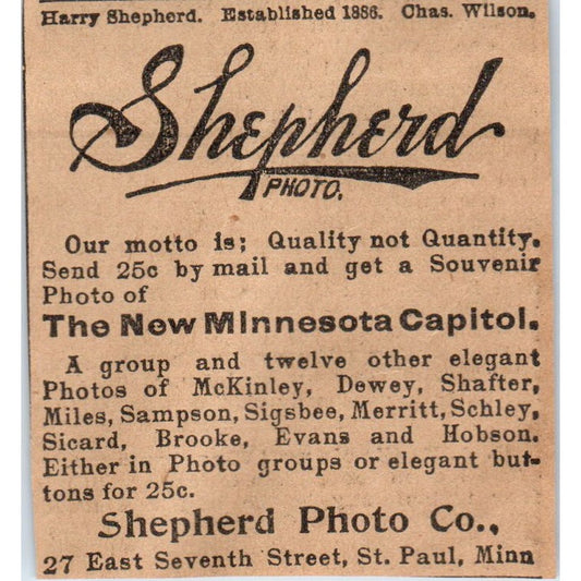 Shepherd Photo Co East 7th Street St. Paul 1898 Newspaper Ad AF2-Q4