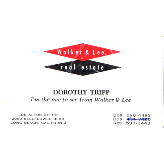 Dorothy Tripp Walker & Lee Real Estate Long Beach Vintage Business Card SD4-B5