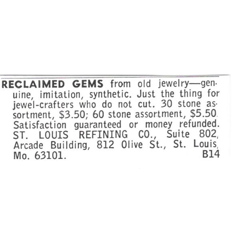 St. Louis Refining Co Reclaimed Gems St. Louis Missouri 1972 Ad AF8-S18
