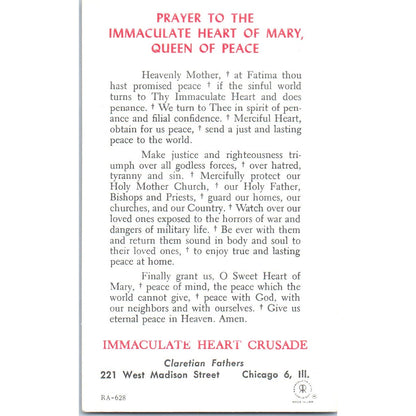 Immaculate Heart Crusade Claretian Fathers Chicago Vintage Prayer Card TH2-PC1