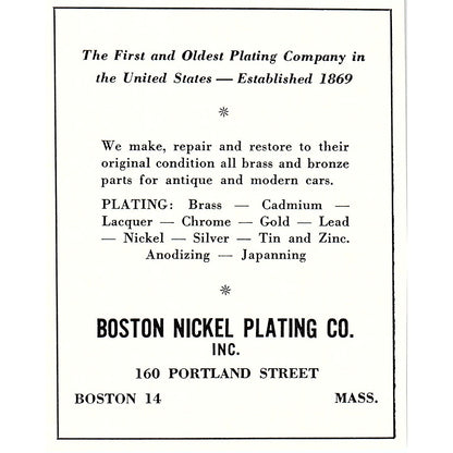 Boston Nickel Plating Co 160 Portland Street Boston MA 1950 Ad AF6-M8