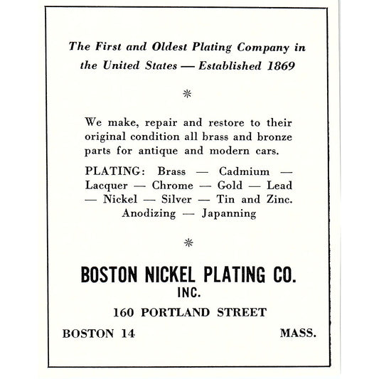 Boston Nickel Plating Co 160 Portland Street Boston MA 1950 Ad AF6-M8