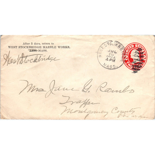 1914 West Stockbridge Marble Works Jane J. Rambo Postal Cover Envelope TG7-PC2