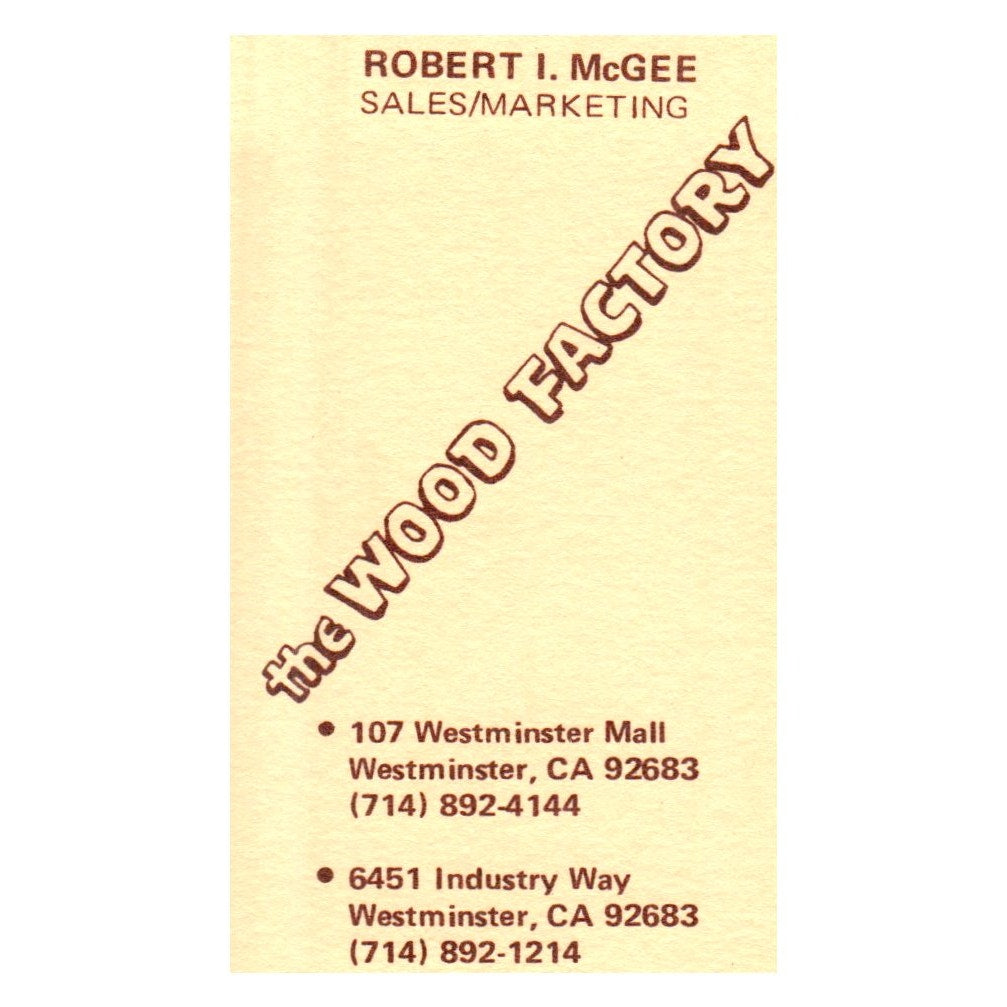 Robert I. McGee 107 Westminster Mall/ Industry Way, Westminster, CA Card SF3-B1