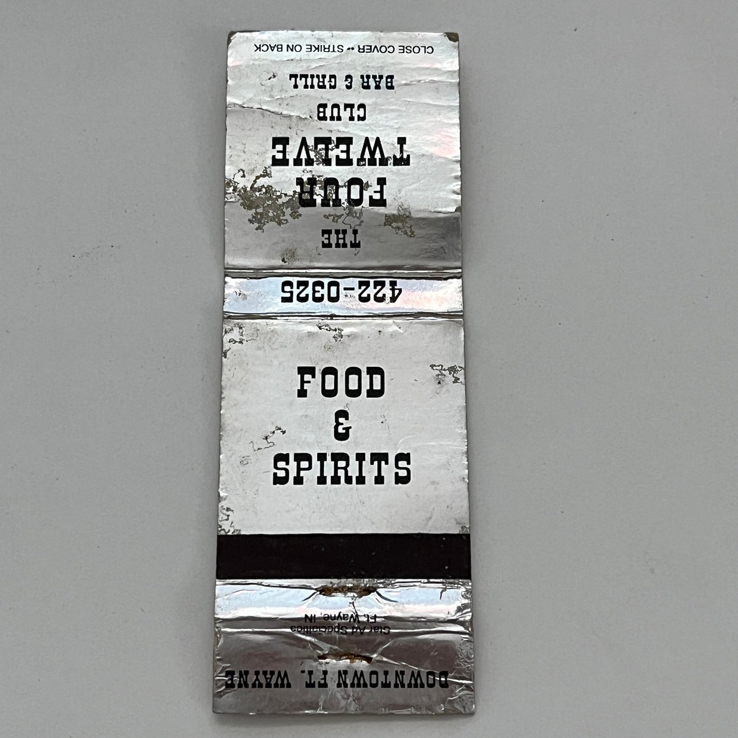 The Four Twelve Club Bar & Grill Fort Wayne IN Vintage Matchbook TB6-MB2-14