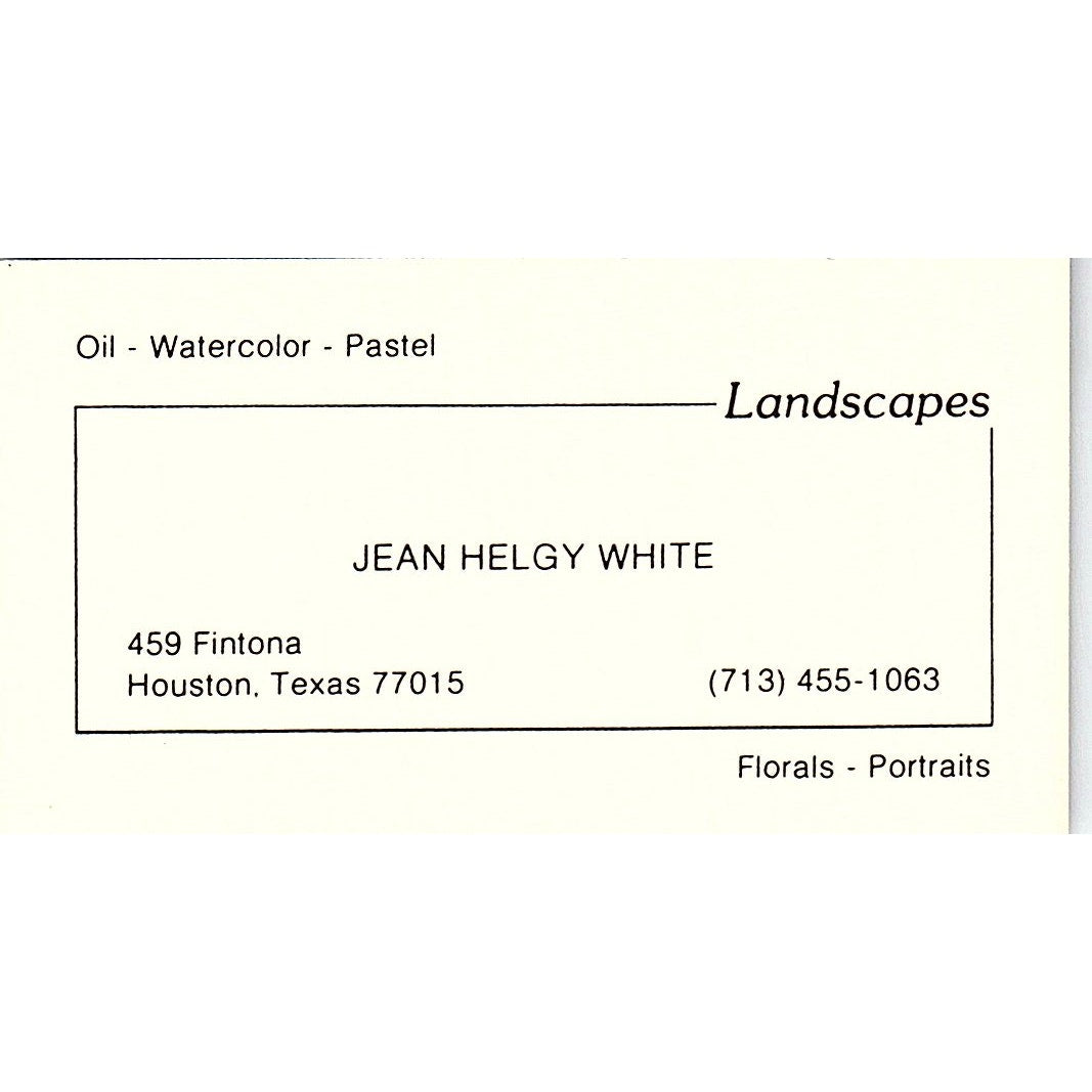 Jean Helgy White Artist Landscapes Houston Vintage Business Card SC9-B5