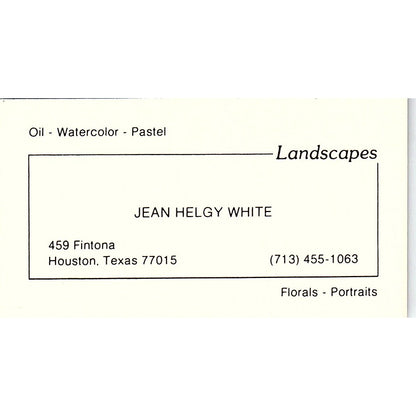 Jean Helgy White Artist Landscapes Houston Vintage Business Card SC9-B5