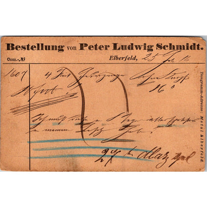 Bestellung von Peter Ludwig Schmidt Elberfeld 1884 German Reich Postcard TE2-GRP