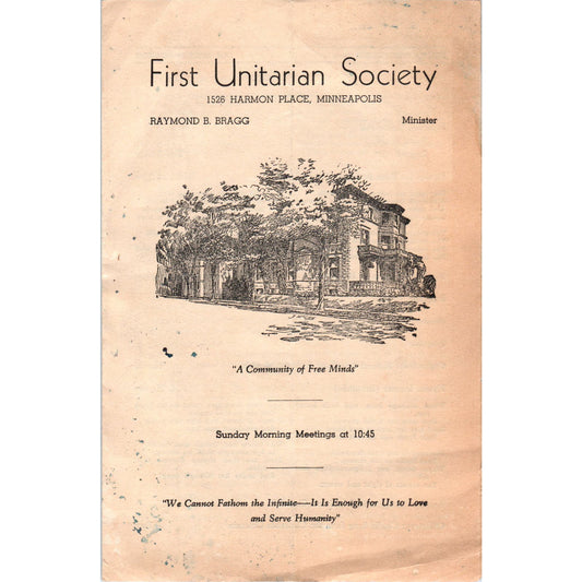 First Unitarian Society Minneapolis Program Dec 15 1946 Raymond C. Bragg AE2