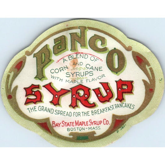 Vintage Panco Syrup Label Bay State Maple Syrup Co Boston MA AF1
