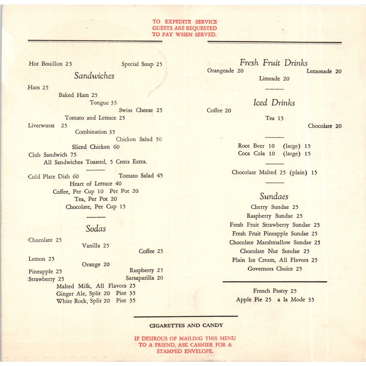 1939 Empire State Observatory Fountain and Tea Room Original Menu AE7