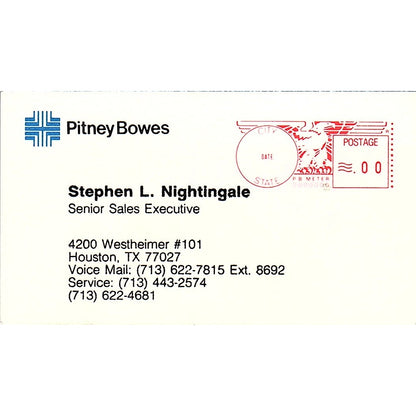 Stephen L Nightingale Pitney Bowes Houston Vintage Business Card SC9-B1