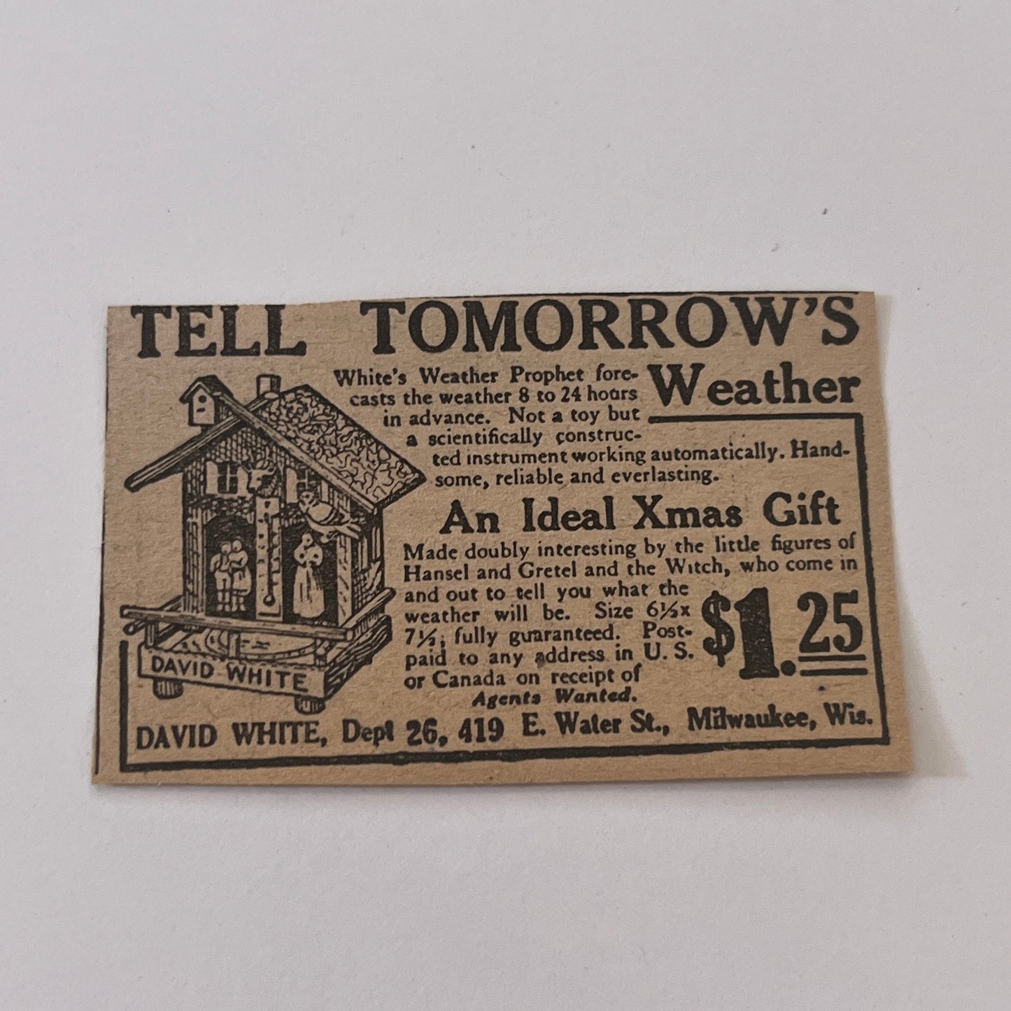 White's Weather Prophet David White Milwaukee WI 1931 Newspaper Ad SAG4-S13