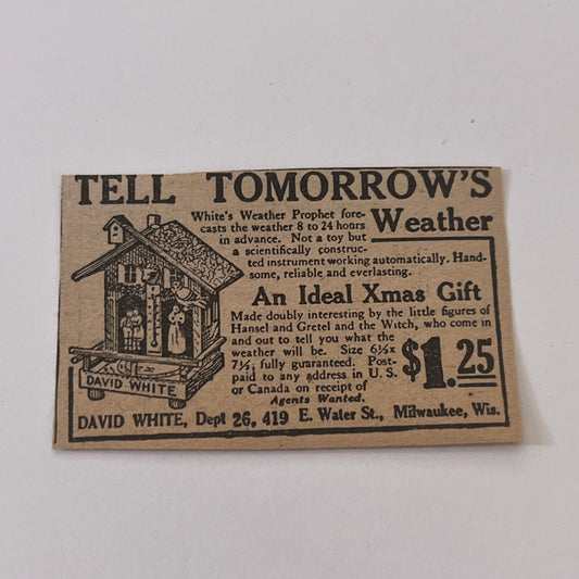 White's Weather Prophet David White Milwaukee WI 1931 Newspaper Ad SAG4-S13