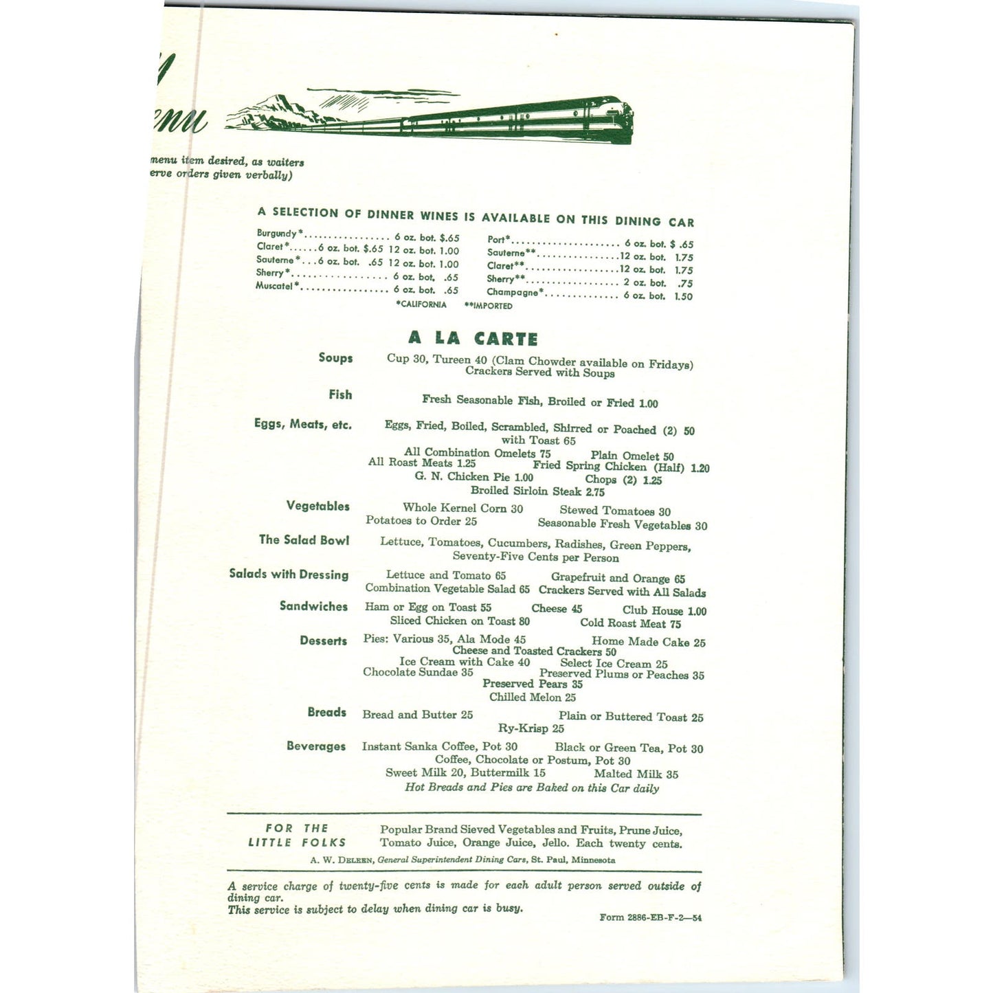 1954 Empire Builder Restaurant Menu James J. Hill St. Paul Minnesota D10