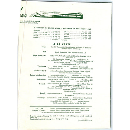 1954 Empire Builder Restaurant Menu James J. Hill St. Paul Minnesota D10