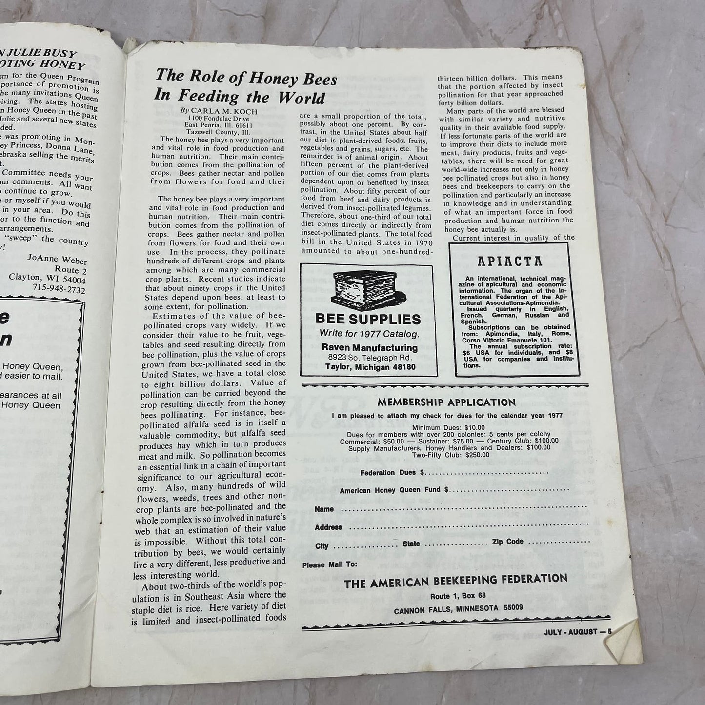 1977 Jul/Aug American Beekeeping Federation Newsletter Gainesville FL M15