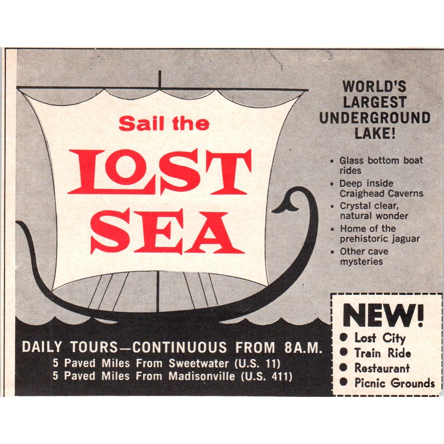 Sail the Lost Sea Underground Lake Sweetwater Madisonville 1973 Ad AD8-B9