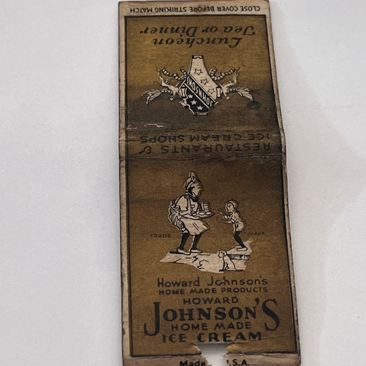 Howard Johnson's Home Made Ice Cream Vintage Matchbook Cover TB8-MB-14