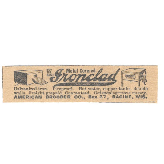Ironclad Galvanized Iron American Brooder Co Racine WI 1910 Magazine Ad AF1-SS8