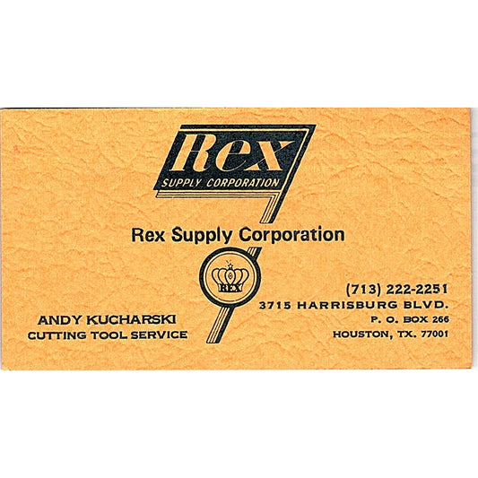Rex Supply Corporation Andy Kucharski Houston TX Vintage Business Card SB4-B11