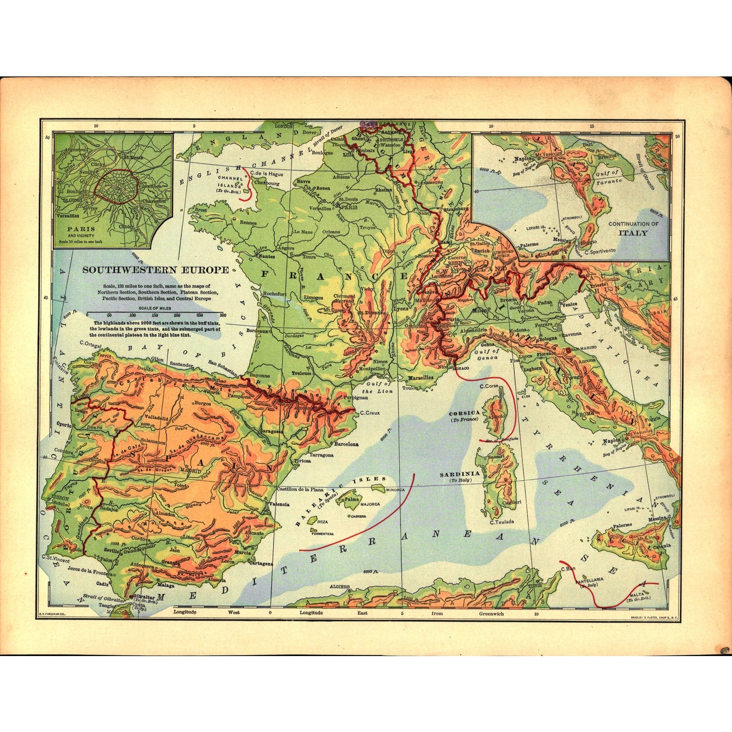 Map of Southwestern Europe 1901 Original Engraving V1-1