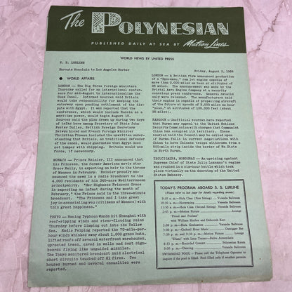 1958 Aug 8 - The Polynesian Hawaii Travel Newsletter Matson Lines TJ5-E1