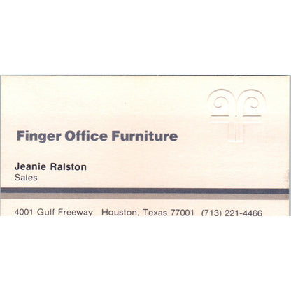 Jeanie Ralston Finger Office Furniture Houston Vintage Business Card SD8-B20