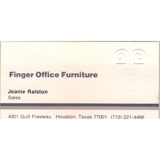 Jeanie Ralston Finger Office Furniture Houston Vintage Business Card SD8-B20