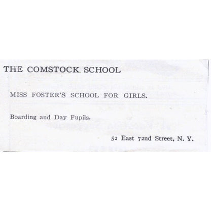 Miss Foster's Comstock School for Girls NY c1918 Original Advertisement AE5-SA11