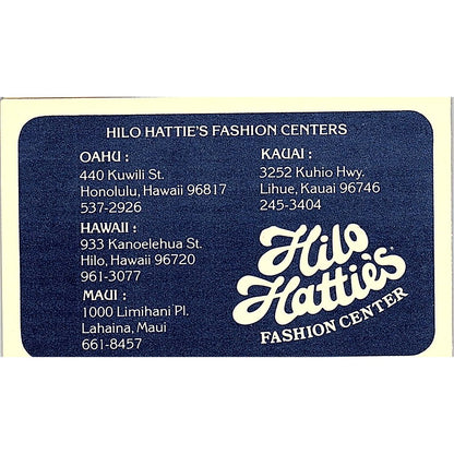 Hilo Hatties Fashion Centers Hawaii Vintage Business Card SE5-B5