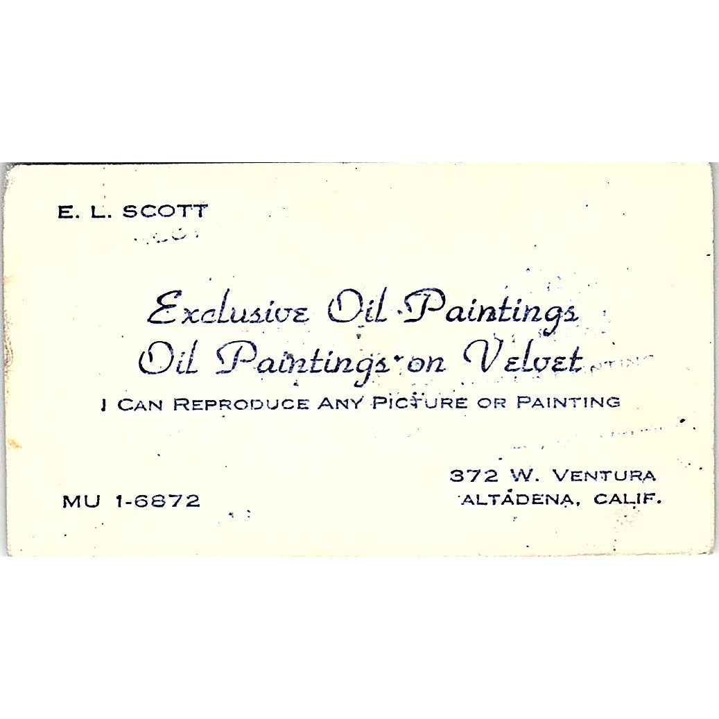 E.L. Scott Exclusive Oil Paintings Altadena CA Vintage Business Card SE3-B11