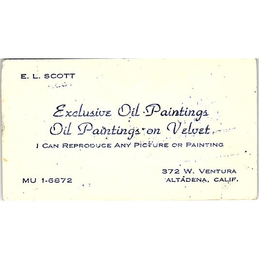 E.L. Scott Exclusive Oil Paintings Altadena CA Vintage Business Card SE3-B11