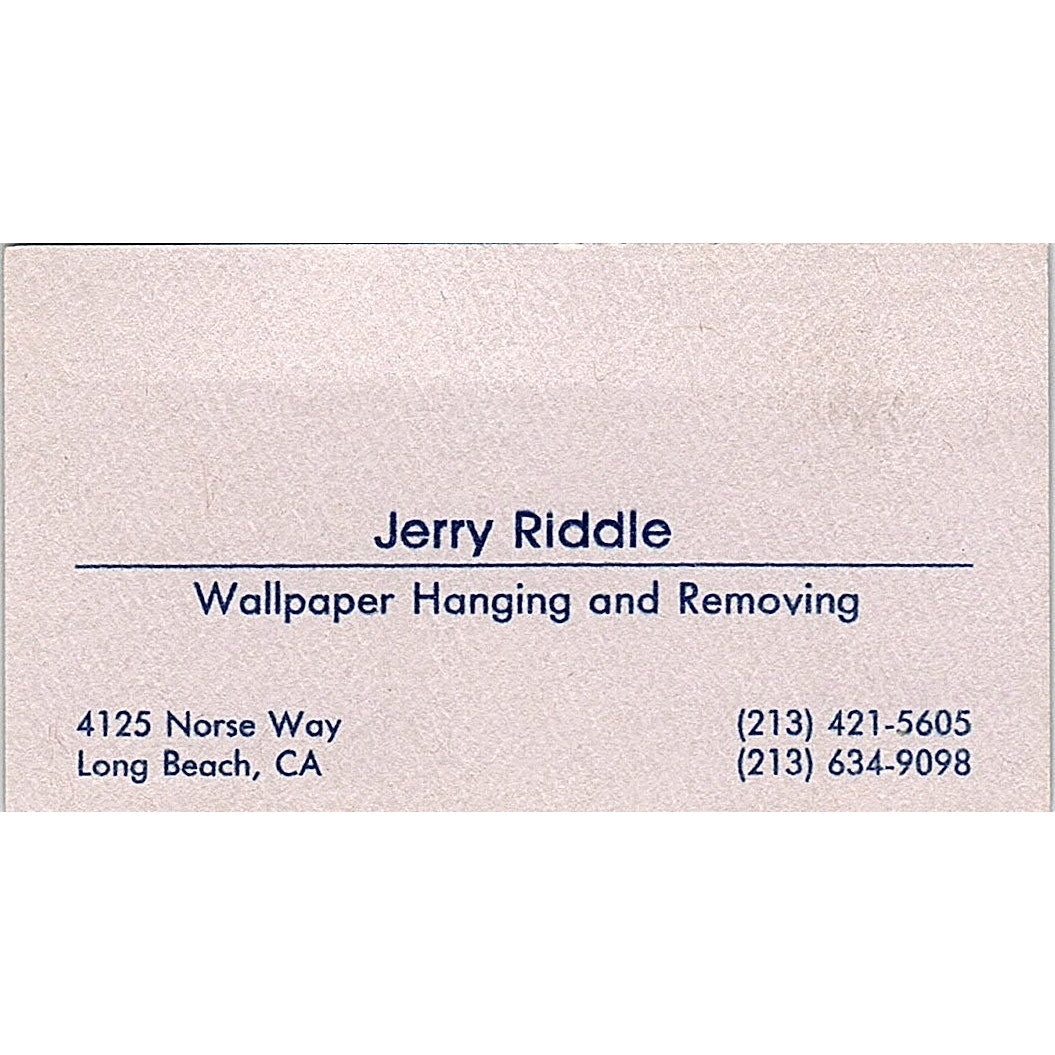 Jerry Riddle Wallpaper Hanging Long Beach CA Vintage Business Card SF3-B6