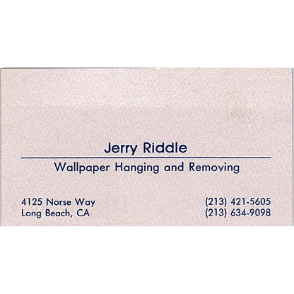 Jerry Riddle Wallpaper Hanging Long Beach CA Vintage Business Card SF3-B6