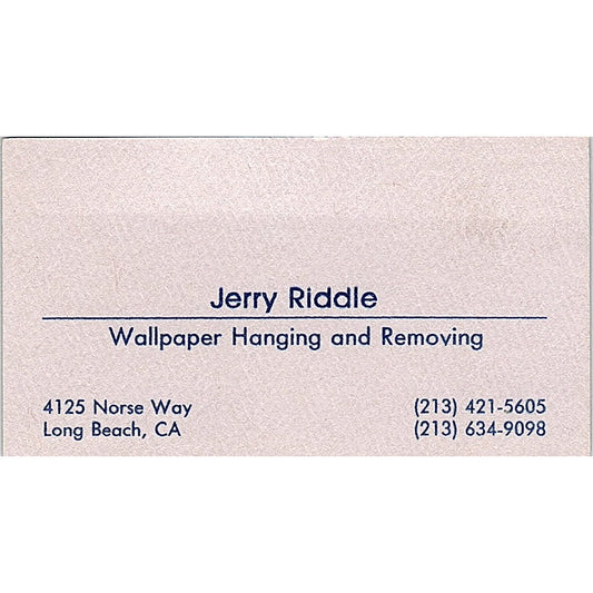 Jerry Riddle Wallpaper Hanging Long Beach CA Vintage Business Card SF3-B6