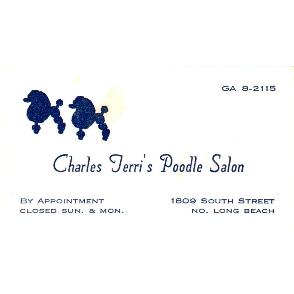 Charles Terri's Poodle Salon Long Beach CA Vintage Business Card SD8-B15