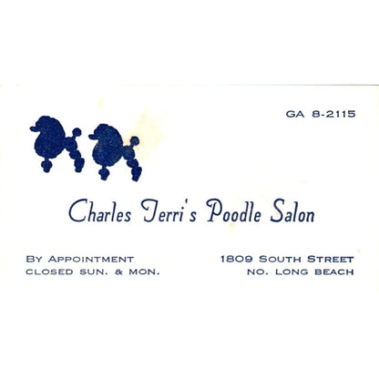 Charles Terri's Poodle Salon Long Beach CA Vintage Business Card SD8-B15