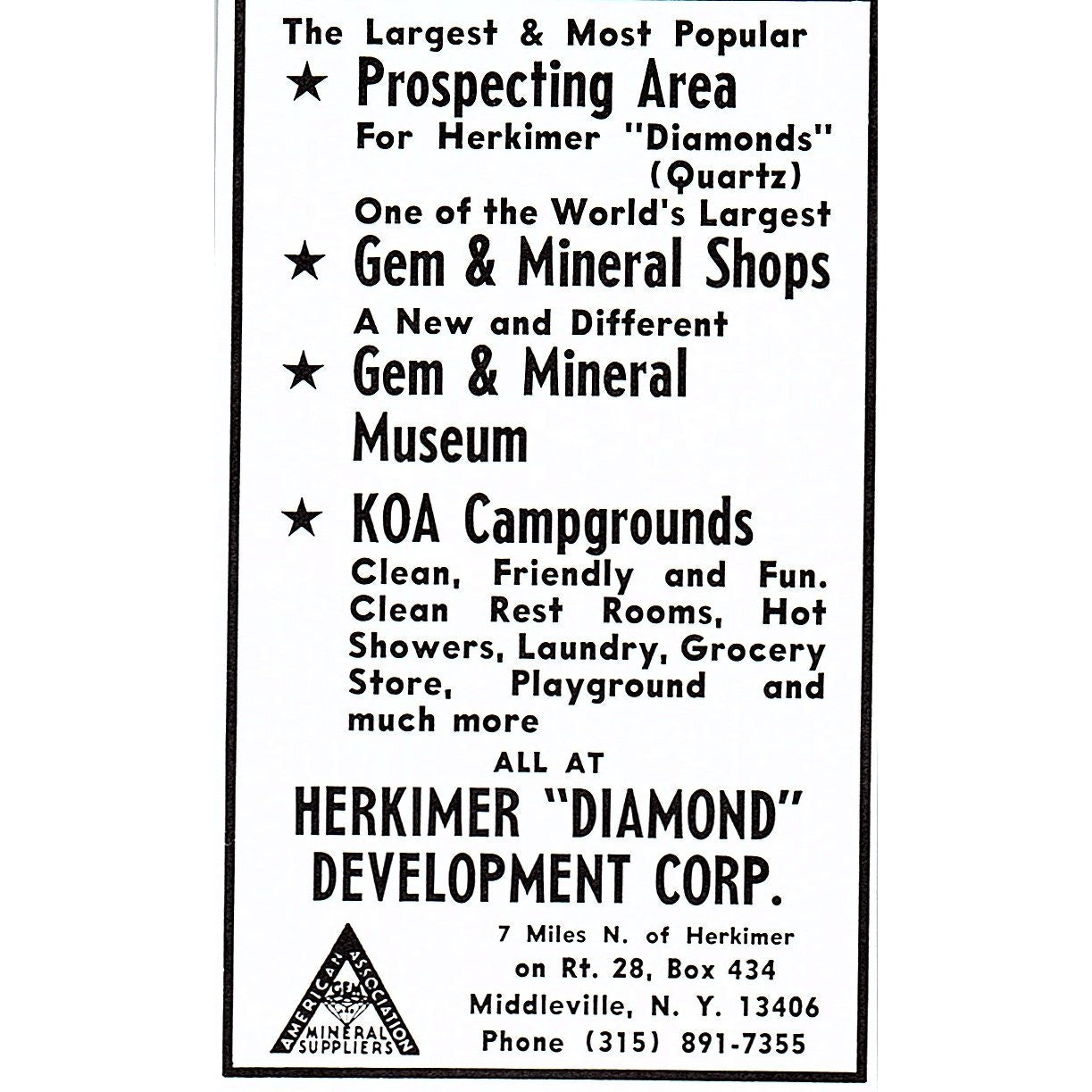 Herkimer Diamond Development Corp Middleville NY 1972 Ad AF8-M2